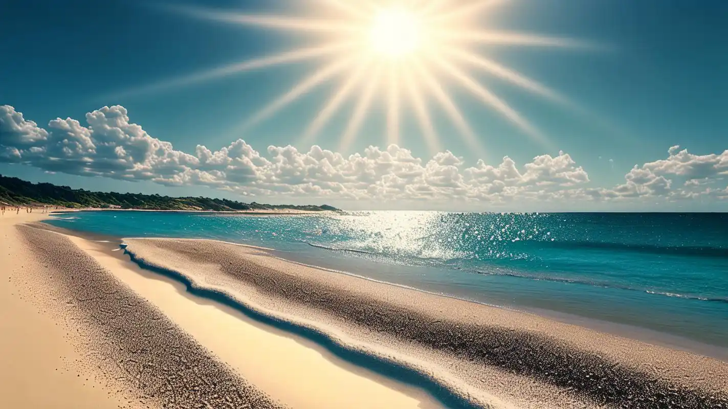 文心一格#  阳光沙滩:阳光明媚的海滩上,细软的沙粒和清澈的海水较噜
