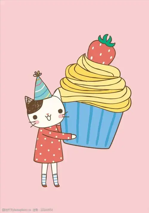 卡通小猫草莓蛋糕矢量图下载