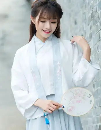 夏秋季女装汉元素套装古装改良汉服日常学生绣花交领上衣褙子襦裙 仅