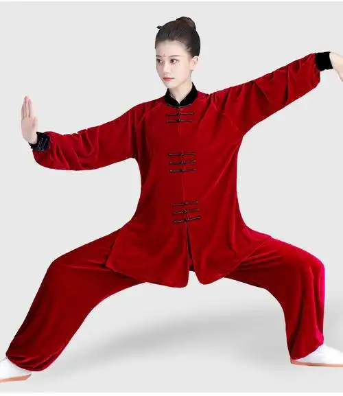 山人运动秋冬太极服新款太极服女2021秋冬季武术表演服金丝绒保暖太极