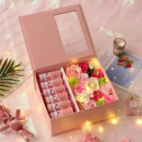七夕情人节礼盒包装玫瑰香皂现金生日礼物送妈创意礼盒