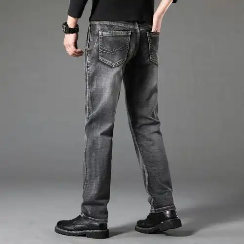 shang防盗款男士牛仔裤秋季加大码高腰宽松直筒弹力胖子黑灰色牛仔裤