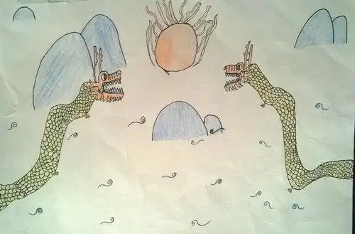 少儿书画作品-双龙戏珠/儿童书画作品双龙戏珠欣赏_中国少儿美术教育