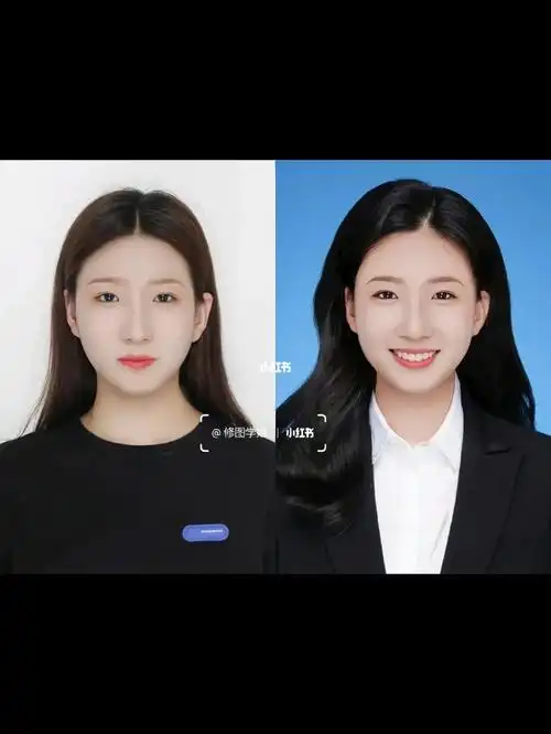 标准工作照白衬衫黑西装证件照模板自取