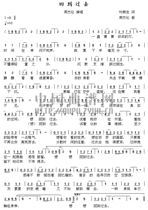 回到过去 (周杰伦)-通俗曲谱- 曲谱 简谱 歌谱 琴谱 总谱 音乐教程