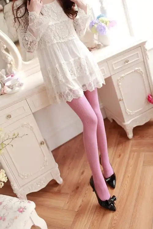 bibing 春夏季性感洛丽塔蕾丝袜连裤袜女雕花网袜镂空薄款打底lolita