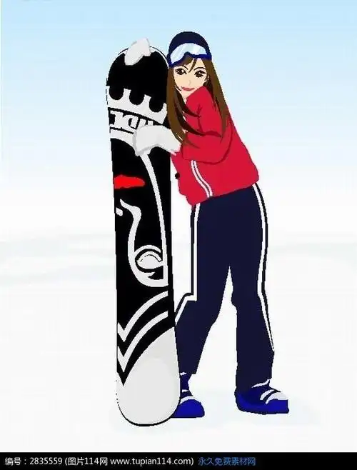 卡通人物-靠着大滑雪板的红衣女孩,卡通人物图片,动漫人物图片,漫画