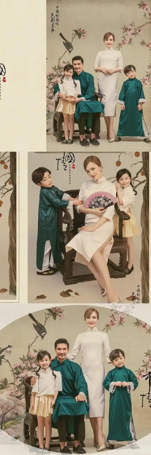 亲子装全家福摄影服装新款中国风复古喜庆儿童拍照写真服影楼艺术