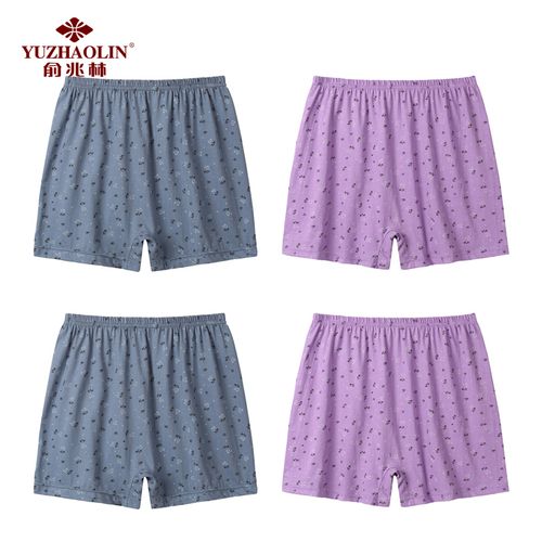 内裤老太太加肥加大码妈妈老人平角内裤 中老年女平角印花紫灰各2条