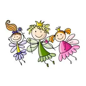 可爱的小精灵,为您设计素描童话卡通飞行魔术棒卡通插图男孩与圣诞树