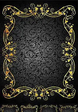 金色欧式花纹边框矢量金色欧式花纹边框黑底背景素材黄赌毒12345678