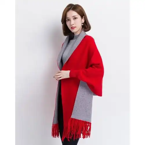 金菊女装春季披肩外套女士短款流苏披肩时尚百搭针织衫长袖开衫女款