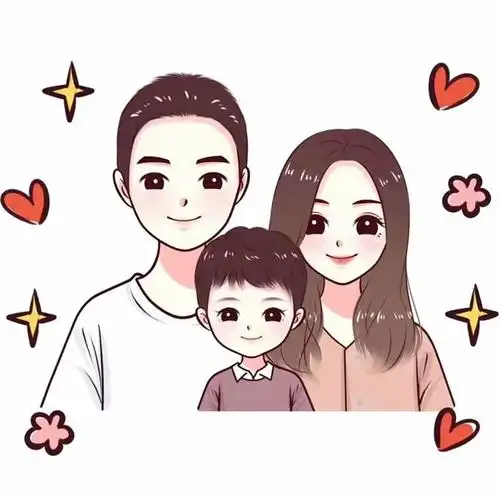 一家三口卡通头像:最幸福莫过于一家三口,窝在床上打闹的快乐时光.