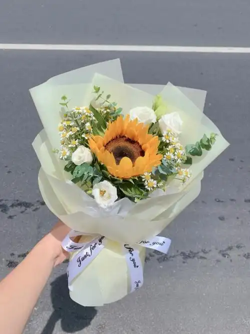 向日葵小花束包装教程