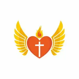 教会的标志.基督教的象征.耶稣的心和翅膀照片