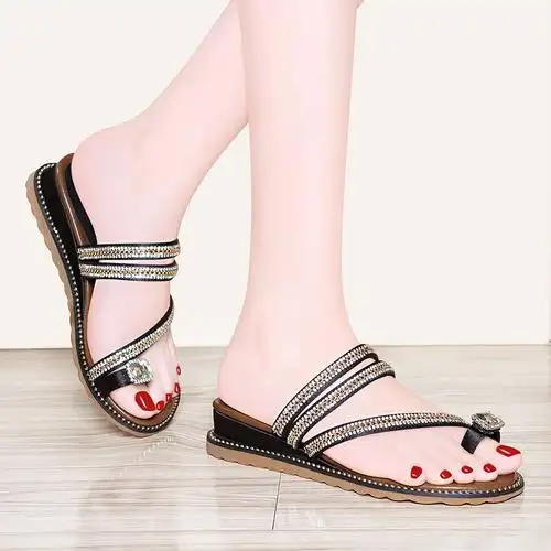 百年纪念centenary套趾拖鞋镶钻防滑厚底女鞋女士凉拖1742