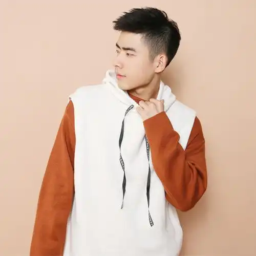 f冬季日系休闲青年男纯色连帽字母抽绳针织毛衣背心潮