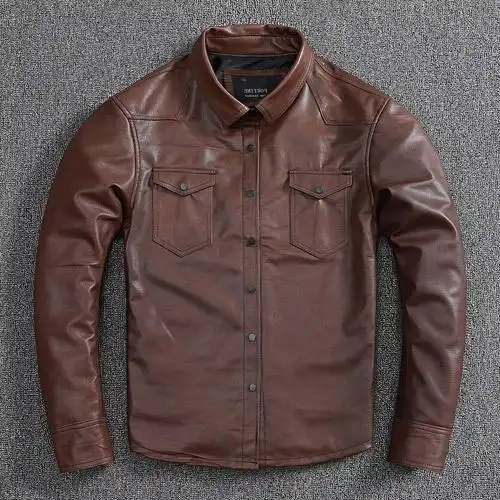 【生产加工】pu皮衣男 衬衣修身型短款衬衫皮夹克外套