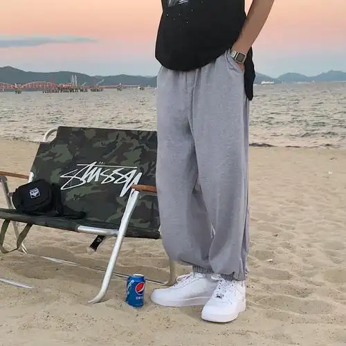 方寸先生裤子男夏季新款韩版宽松直筒灰色休闲裤男生束脚潮流长裤