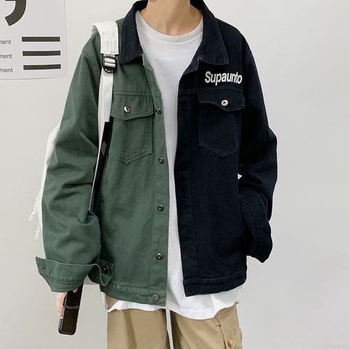 牛仔拼色外套男韩版春秋潮牌新款休闲宽松学生百搭外穿夹克bf上衣