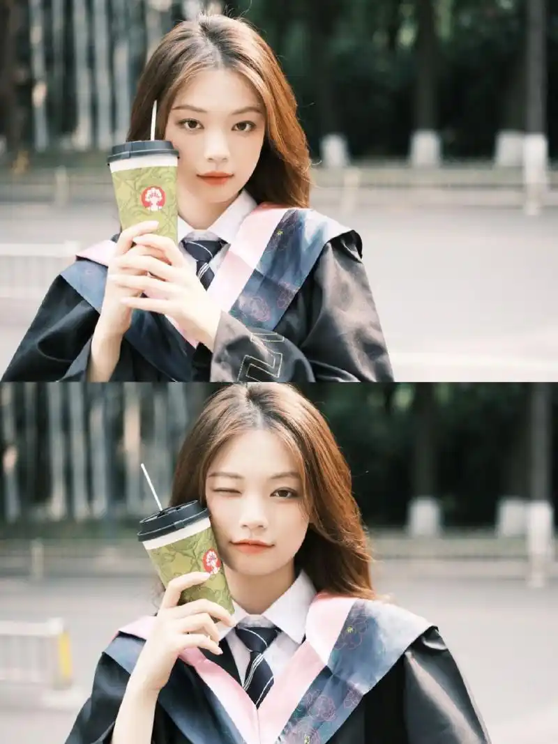 98学士服里面搭配纯白衬衣加条纹领带增加层次感拍出来很好看 77