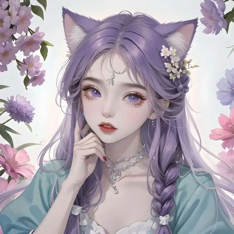 ai绘画练习//紫发猫耳头像的魅力 关键词:颜色飞溅,丙烯颜料,色彩爆炸