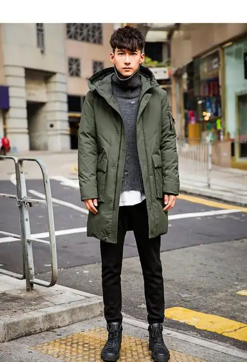 冬装新品时尚保暖长款连帽男士羽绒服