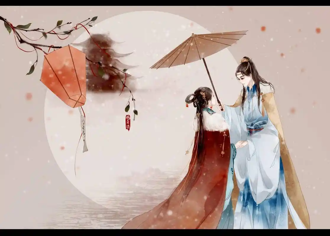 手绘古装情侣 插画师:鸦青染