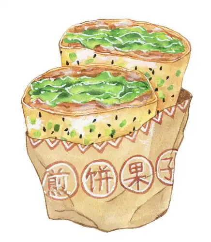 天津特色小吃煎饼果子 水彩手绘插画