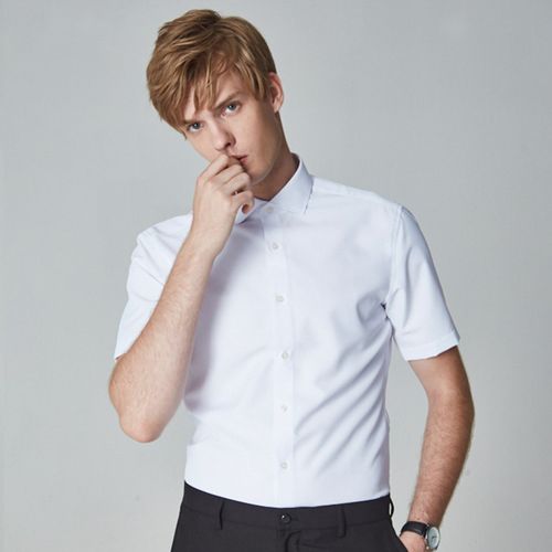 夏季正装白衬衫男短袖方领帅气修身