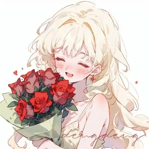 手绘唯美清新浪漫捧花少女动漫头像图片