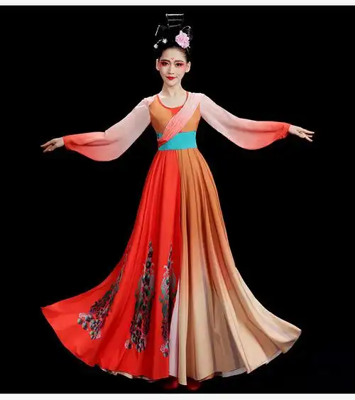 新款古典舞大摆裙汉服舞蹈服练功服女飘逸舞古风民族