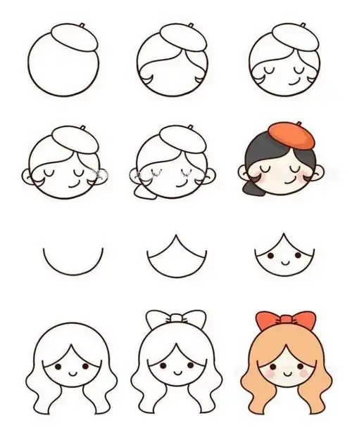 小女孩头像简笔画 - 10个超萌可爱的小女孩简笔画步骤图解