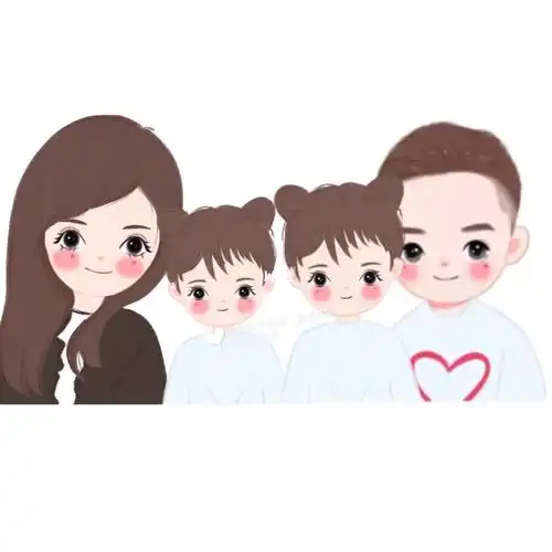 全家福卡通头像,一家四口亲子漫画脸,水彩