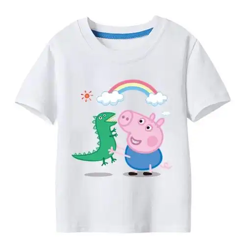 卡通小猪佩奇乔治儿童纯棉短袖t恤宝宝学生男女夏天季衣服亲子装白色