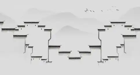 写意中国风淡雅意境水墨山水画  马头墙水墨画