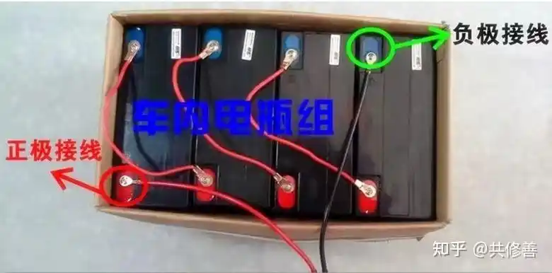 比如将四只12v250ah电瓶串联,得到的电压是12v×4=48v.