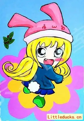 漫画人物,,水粉画_小鸭子儿童乐园