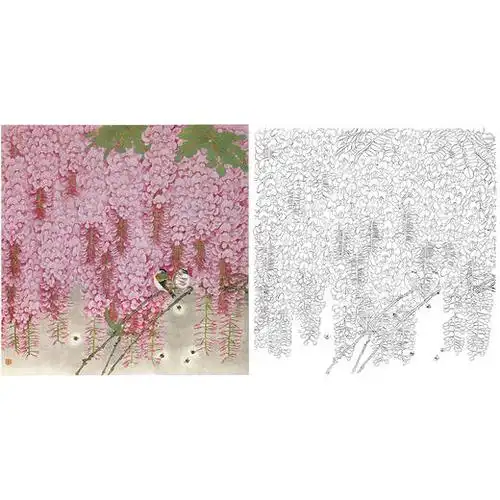 工笔花鸟白描底稿周彦生紫藤乍暖斗方小品册页多种白描尺寸可选a444