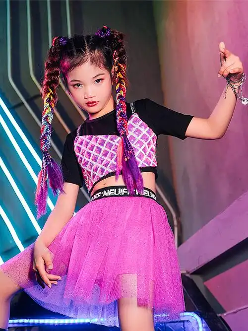 儿童爵士舞演出潮服女童亮片舞蹈套装女孩啦啦队街舞服装表演六一