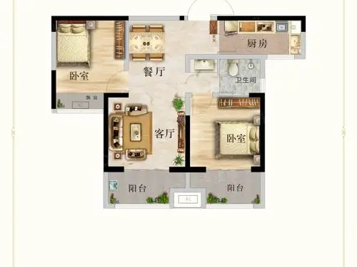 城楼盘】二居室户型图|2室2厅1厨1卫建面 92m05房型图-郑州贝壳新房