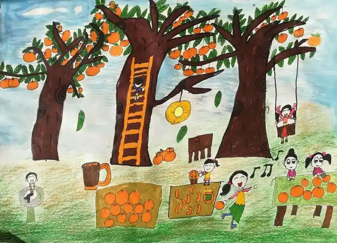 金秋十月主题绘画之一《丰收的果园》
