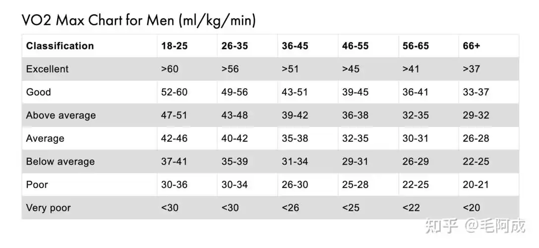 4. 最大摄氧量的一般水平