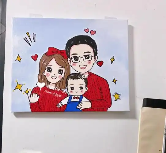 幸福的一家三口6969丙烯画