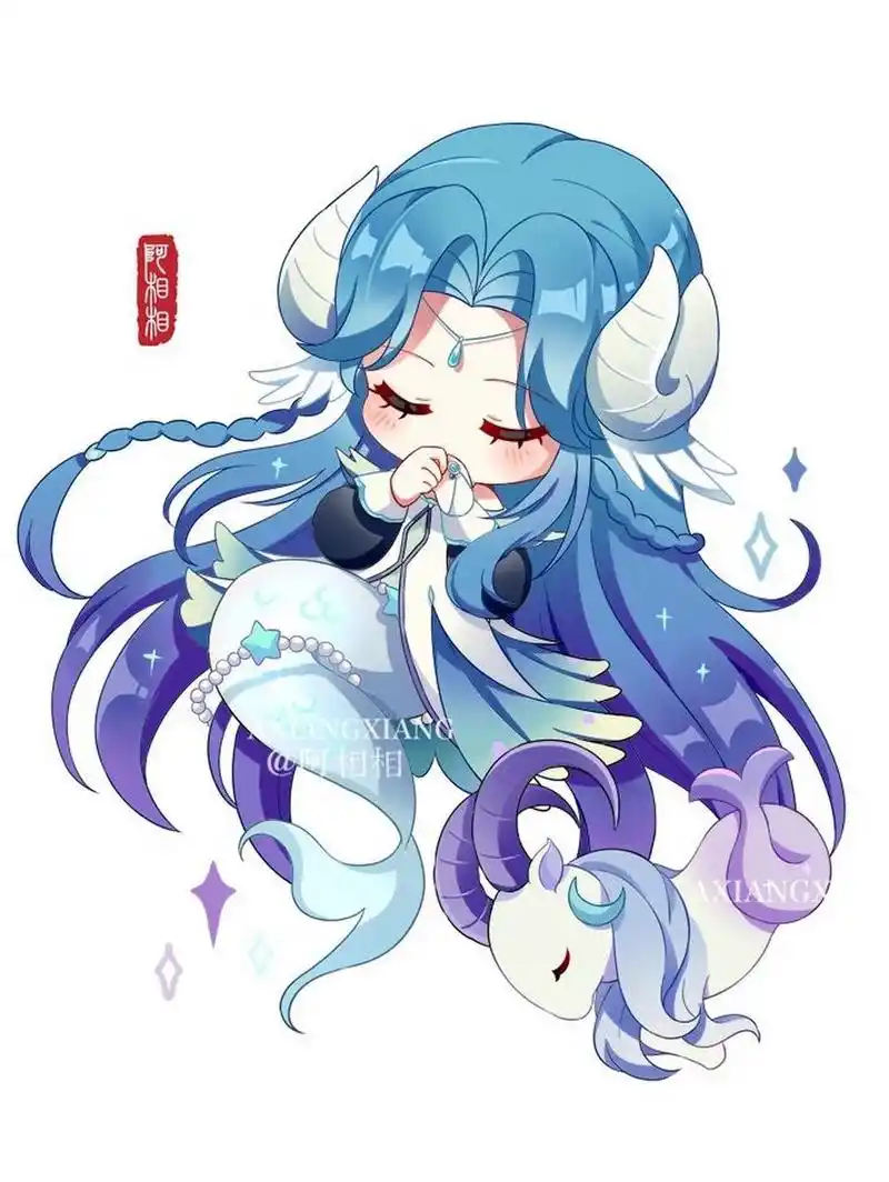 原创q版十二星座摩羯座插画绘画壁纸头像 周末辣 今天是美丽沉稳的