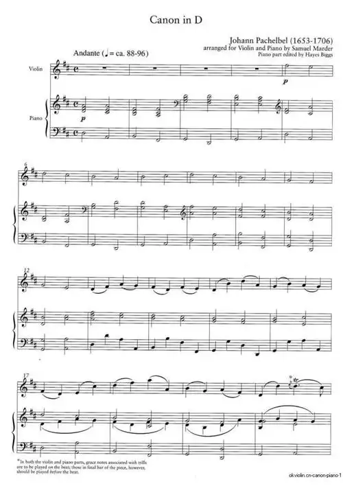 卡农曲谱canonind钢琴小提琴合奏五线谱