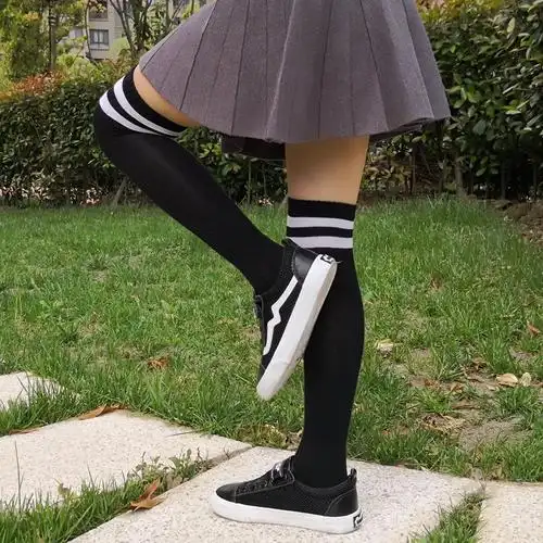 春秋季儿童长筒袜纯棉半高筒学生校服袜男童中筒袜女童过膝长袜子白色