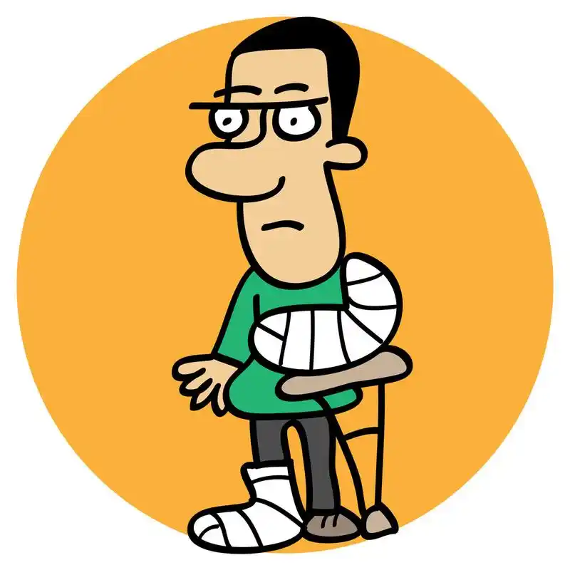 受伤的人,用拐杖走路