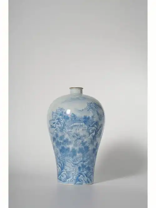 一级官窑清雍正蓝料山水诗书纹描金梅瓶