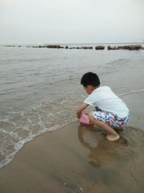 《陪西瓜看海》 昨天阴天凉快,放学后,西瓜要去海边玩.